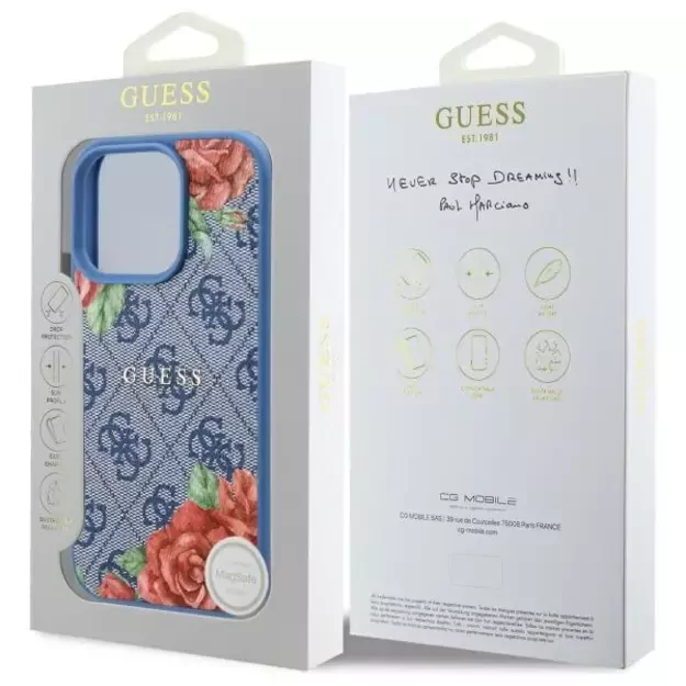 Guess 4G Flowers Print MagSafe case for iPhone 16 Pro - blue 7