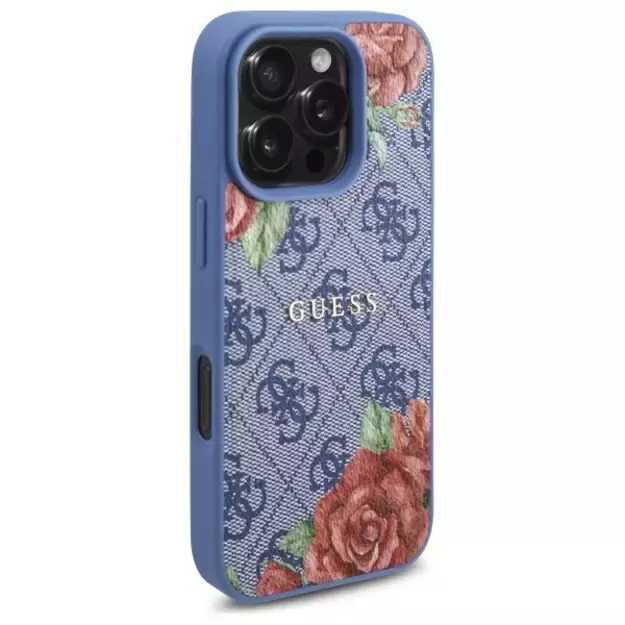 Guess 4G Flowers Print MagSafe case for iPhone 16 Pro - blue 3