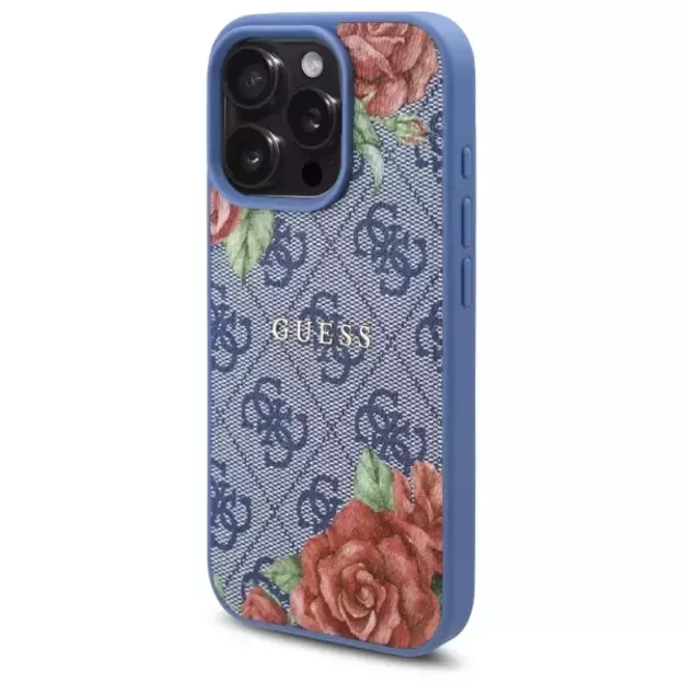 Guess 4G Flowers Print MagSafe case for iPhone 16 Pro - blue 1