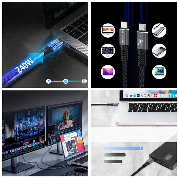 Wozinsky WPS-UY42S USB-C Thunderbolt 4 Cable 240W 2m 4K - Black 8
