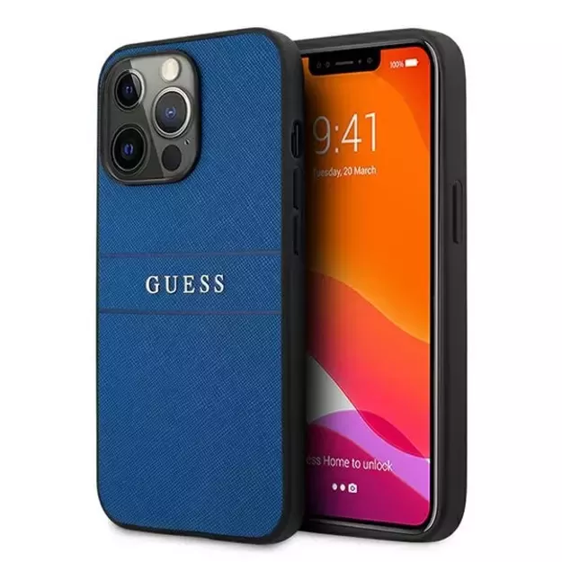 Guess Saffiano Strap Case for iPhone 13 Pro Max 6.7&quot  - Blue