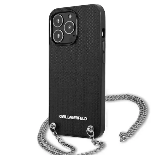 Karl Lagerfeld Leather Textured and Chain Case for iPhone 13 Pro Max 6.7&quot  - Black 1