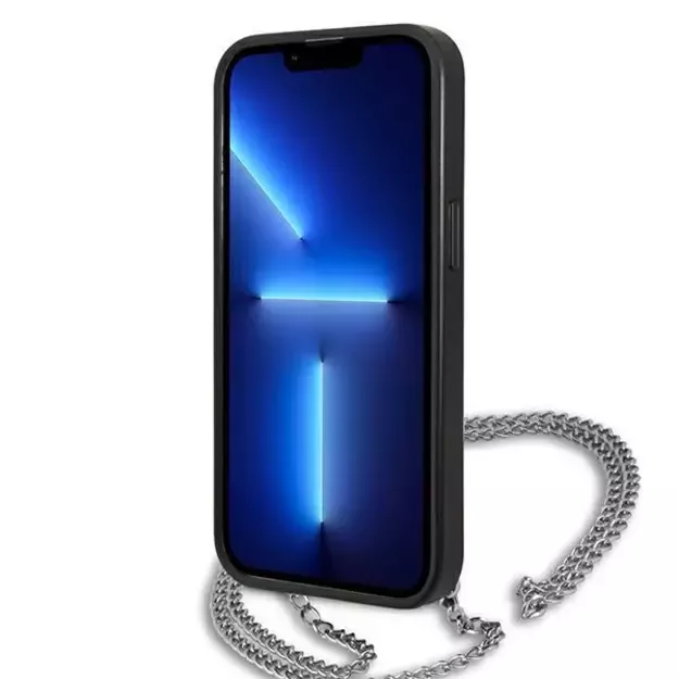 Karl Lagerfeld Leather Textured and Chain Case for iPhone 13 Pro Max 6.7&quot  - Black 4