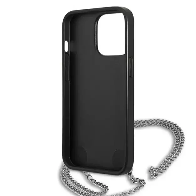 Karl Lagerfeld Leather Textured and Chain Case for iPhone 13 Pro Max 6.7&quot  - Black 7
