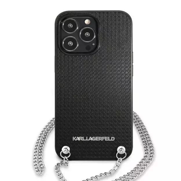 Karl Lagerfeld Leather Textured and Chain Case for iPhone 13 Pro Max 6.7&quot  - Black 2