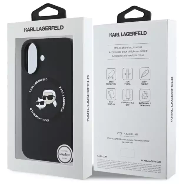Karl Lagerfeld KLHMP16SSKCHTCK iPhone 16 6.1&quot  black/black hardcase Silicone Karl&amp Choupette Heads MagSafe 14