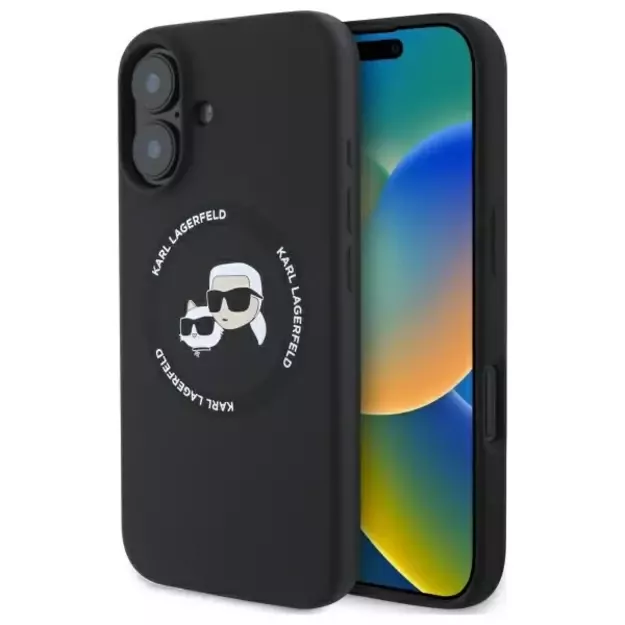 Karl Lagerfeld KLHMP16SSKCHTCK iPhone 16 6.1&quot  black/black hardcase Silicone Karl&amp Choupette Heads MagSafe