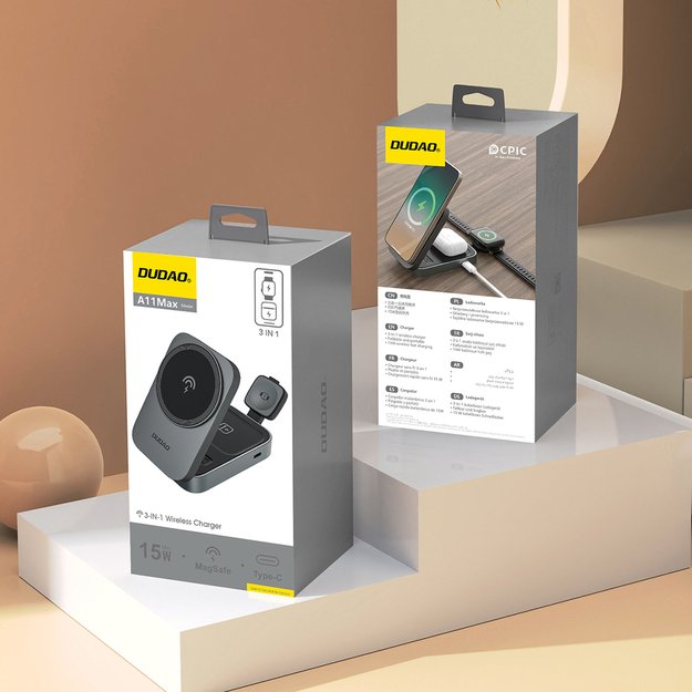 Dudao A11 Max 15W 3-in-1 Inductive Charging Station Compatible with MagSafe - Gray 1