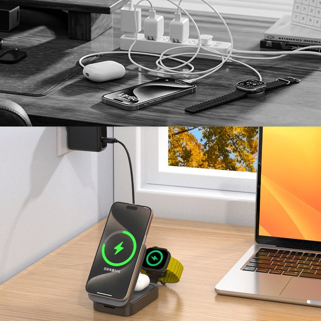 Dudao A11 Max 15W 3-in-1 Inductive Charging Station Compatible with MagSafe - Gray 7