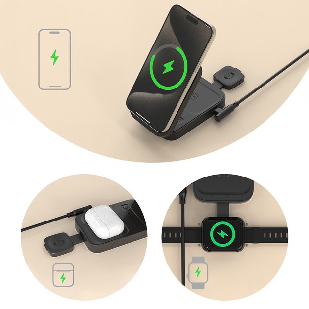 Dudao A11 Max 15W 3-in-1 Inductive Charging Station Compatible with MagSafe - Gray 5