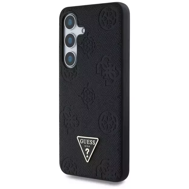 Guess Grained Hot Stamp Peony Pattern Triangle Logo MagSafe Case for Samsung Galaxy S25 Black 7