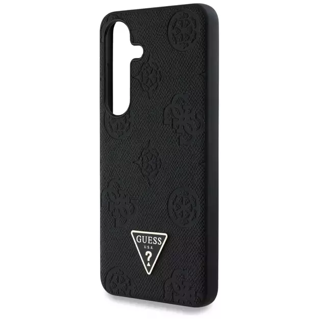 Guess Grained Hot Stamp Peony Pattern Triangle Logo MagSafe Case for Samsung Galaxy S25 Black 11