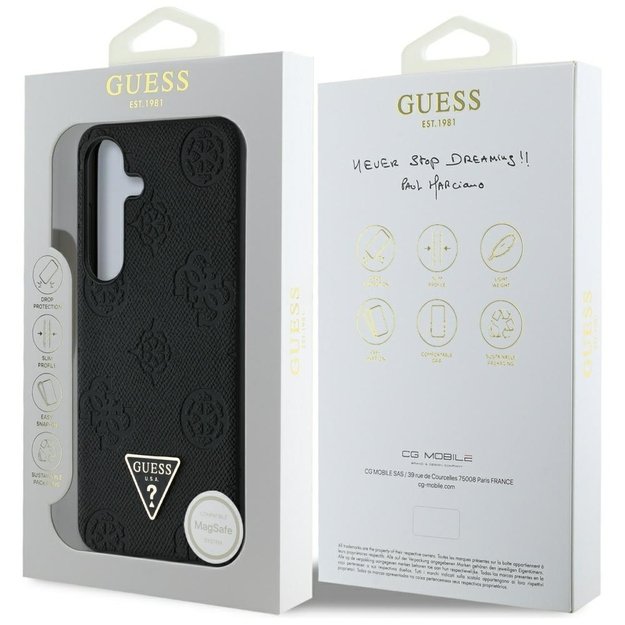 Guess Grained Hot Stamp Peony Pattern Triangle Logo MagSafe Case for Samsung Galaxy S25 Black 14