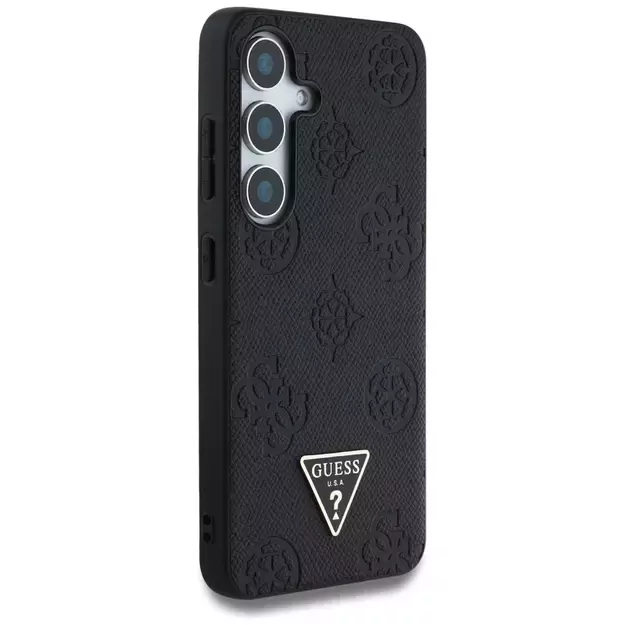 Guess Grained Hot Stamp Peony Pattern Triangle Logo MagSafe Case for Samsung Galaxy S25 Black 9