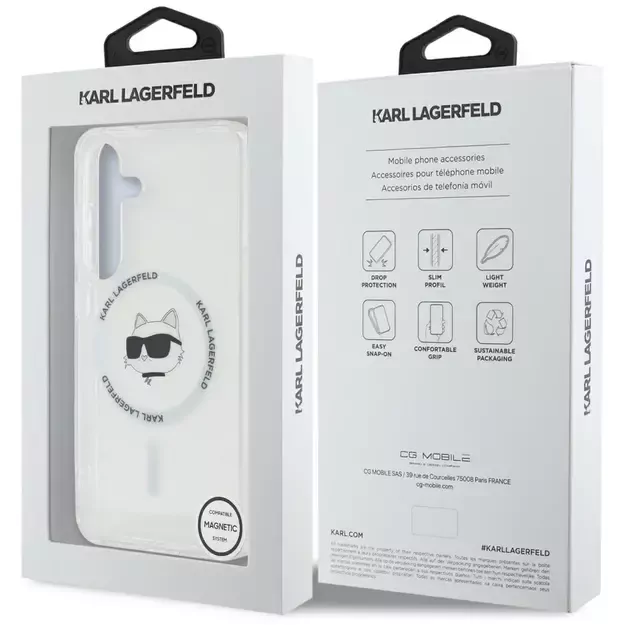 Case Karl Lagerfeld Button Choupette Head Printed Logo MagSafe Samsung Galaxy S25 Plus white 7