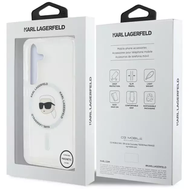 Case Karl Lagerfeld Button Karl Head Printed Logo MagSafe Samsung Galaxy S25 white 14