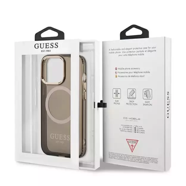 Guess Gold Outline Translucent MagSafe Case for iPhone 13 Pro / iPhone 13 - Black 7