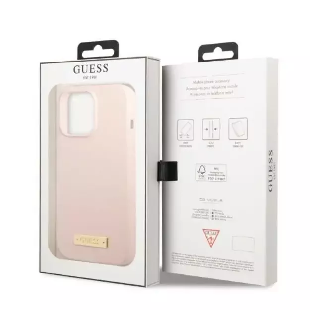 Guess GUHMP13LSPLP iPhone 13 Pro / 13 6.1&quot  pink/pink hard case Silicone Logo Plate MagSafe 14