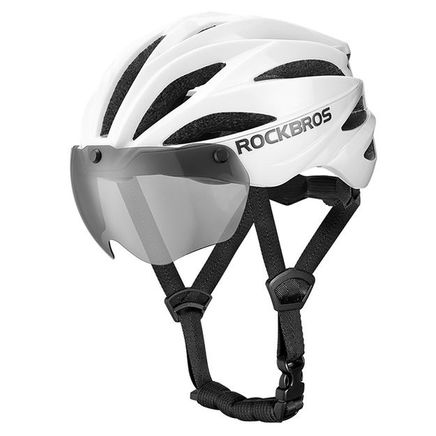 Rockbros Bike Helmet with Visor, Detachable UV Protective Goggles, Unisex, Matte - White 1