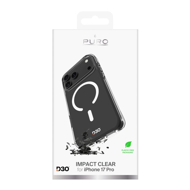 Puro Impact Clear D3O TPU+PC Case Compatible with MagSafe for iPhone 17 Pro - Transparent 1
