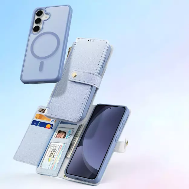 Dux Ducis Lawa Leather Case for Samsung Galaxy S25 with Detachable Magnetic Wallet - Blue 21