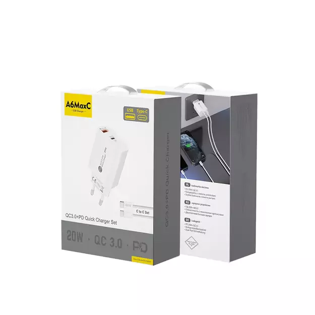 A6MaxL 20W USB-A USB-C wall charger with USB-C - USB-C 1m cable - white 2