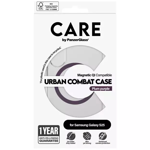 CARE by PanzerGlass Flagship Urban Combat Purple QI Case for Samsung Galaxy S25 - Transparent 3