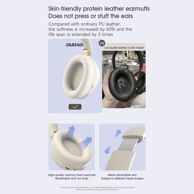 Dudao X22 Max Wireless On-Ear Bluetooth Headphones with ANC - Beige 8