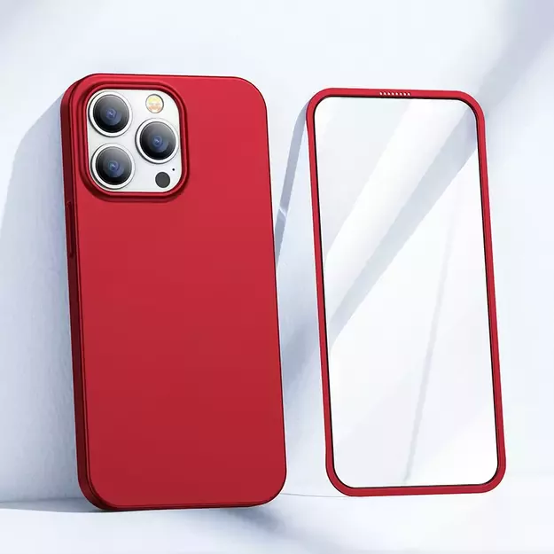 Joyroom 360 Full Case front and back cover for iPhone 13 Pro + tempered glass screen protector red (JR-BP935 red) 7