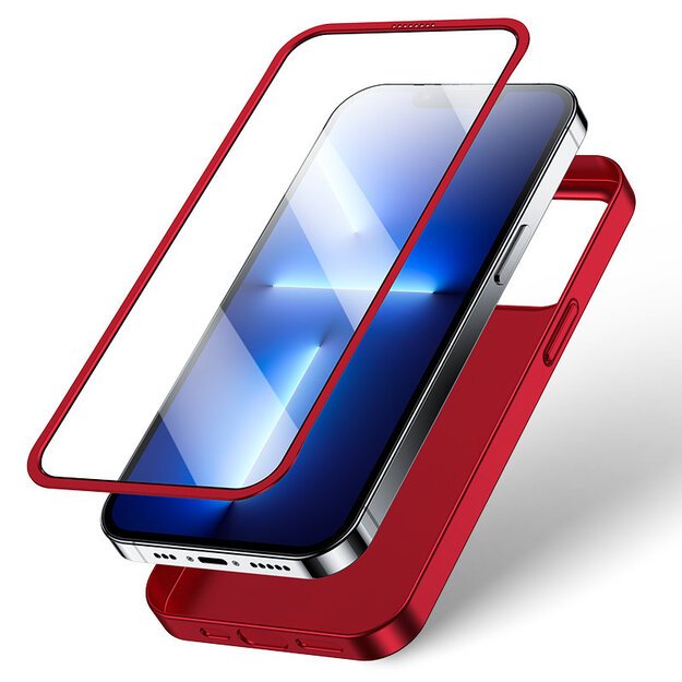 Joyroom 360 Full Case front and back cover for iPhone 13 Pro + tempered glass screen protector red (JR-BP935 red) 3