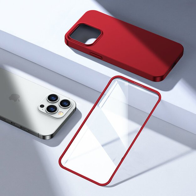 Joyroom 360 Full Case front and back cover for iPhone 13 Pro + tempered glass screen protector red (JR-BP935 red) 10