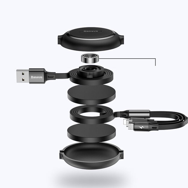 Baseus Golden Loop 3in1 retractable cable USB - micro USB / Lightning / USB-C 3.5A 35cm - 120cm black (CAMLT-JH01) 5
