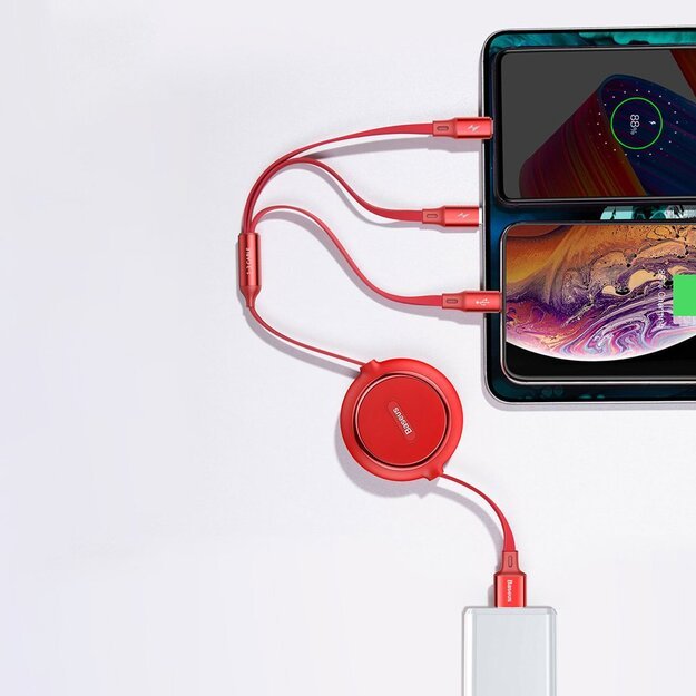 Baseus Golden Loop 3in1 retractable cable USB - micro USB / Lightning / USB-C 3.5A 35cm - 120cm black (CAMLT-JH01) 13