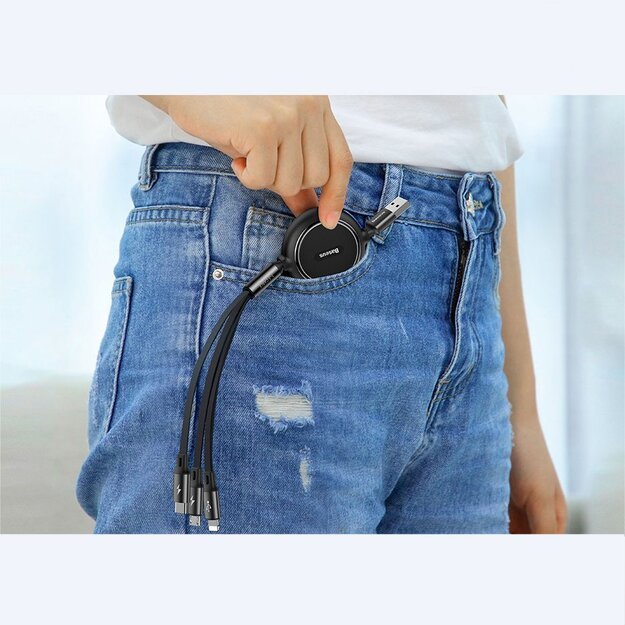 Baseus Golden Loop 3in1 retractable cable USB - micro USB / Lightning / USB-C 3.5A 35cm - 120cm black (CAMLT-JH01) 16