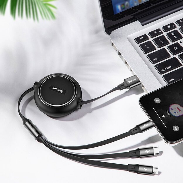 Baseus Golden Loop 3in1 retractable cable USB - micro USB / Lightning / USB-C 3.5A 35cm - 120cm black (CAMLT-JH01) 14