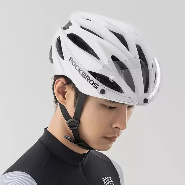 Rockbros Bike Helmet with Visor, Detachable UV Protective Goggles, Unisex, Matte - White 11