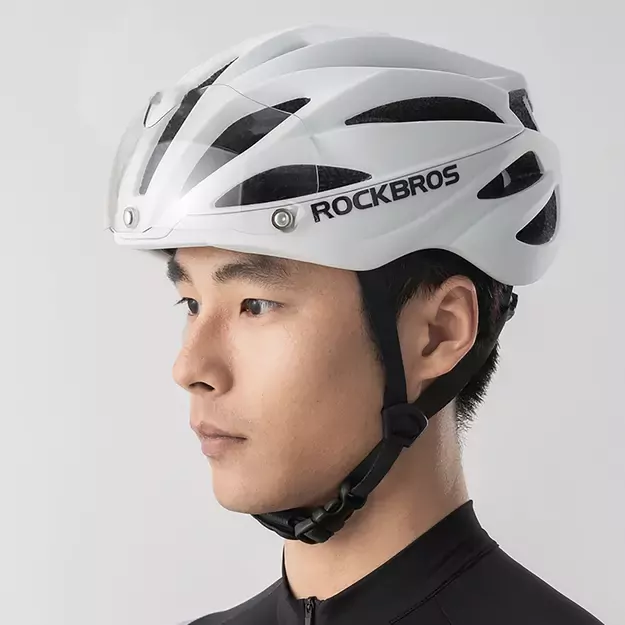 Rockbros Bike Helmet with Visor, Detachable UV Protective Goggles, Unisex, Matte - White 8