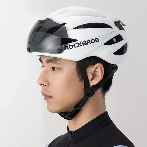 Rockbros Bike Helmet with Visor, Detachable UV Protective Goggles, Unisex, Matte - White 5