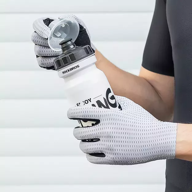 Rockbros Breathable Full Finger Cycling Gloves, Size: L - Gray 17