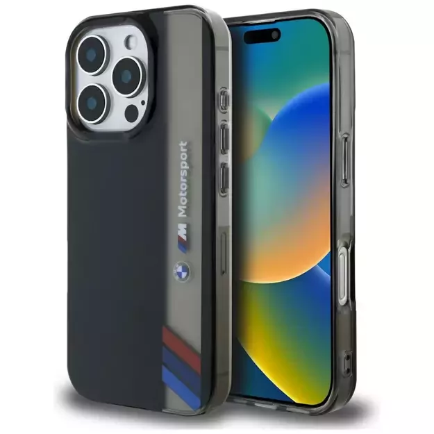 BMW Motorsport IML Vertical Stripe iPhone 16 Pro Max Case - Black