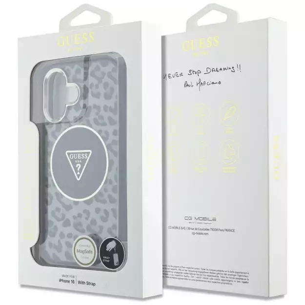 Guess HC IML Leopard Triangle Cord Strap MagSafe case for iPhone 16 - black 12