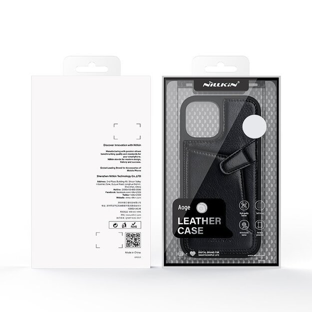Nillkin Aoge Leather Case Flexible Armored Genuine Leather Case with Pocket for iPhone 12 Mini Black 4