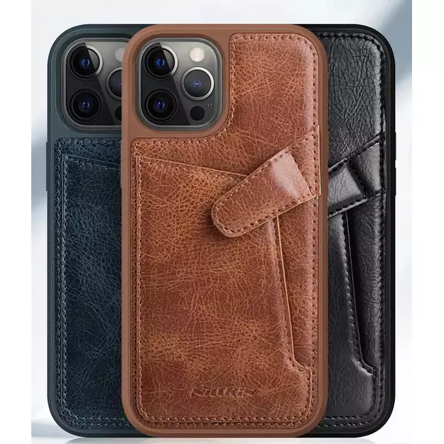 Nillkin Aoge Leather Case Flexible Armored Genuine Leather Case with Pocket for iPhone 12 Mini Black 15