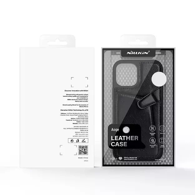 Nillkin Aoge Leather Case Flexible Armored Genuine Leather Case with Pocket for iPhone 12 Mini Black 16