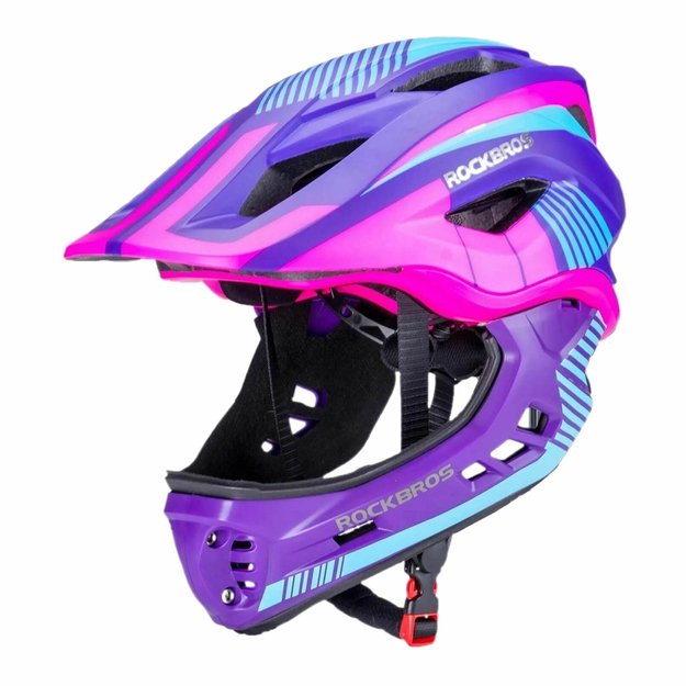 Rockbros TT-32SBPP-S children s bicycle helmet with detachable chinbar, size S - purple-pink