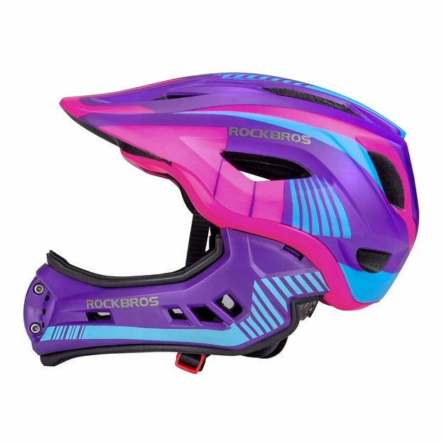 Rockbros TT-32SBPP-S children s bicycle helmet with detachable chinbar, size S - purple-pink 1