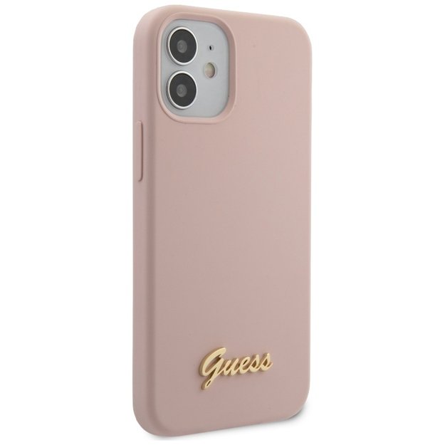Guess GUHCP12SLSLMGLP iPhone 12 mini 5.4  light pink/light pink hardcase Silicone Script Gold Logo 6