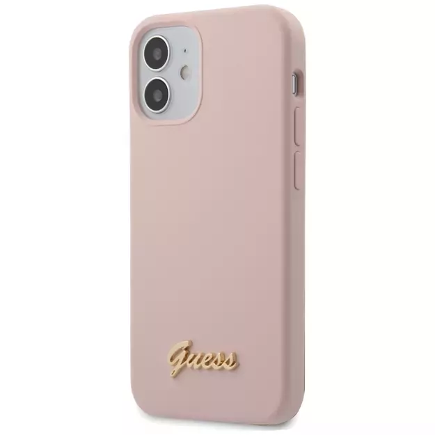 Guess GUHCP12SLSLMGLP iPhone 12 mini 5.4  light pink/light pink hardcase Silicone Script Gold Logo 14