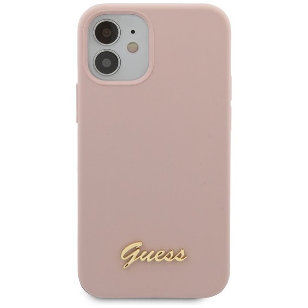 Guess GUHCP12SLSLMGLP iPhone 12 mini 5.4  light pink/light pink hardcase Silicone Script Gold Logo 5