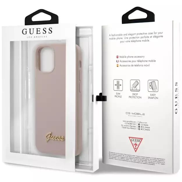 Guess GUHCP12SLSLMGLP iPhone 12 mini 5.4  light pink/light pink hardcase Silicone Script Gold Logo 20